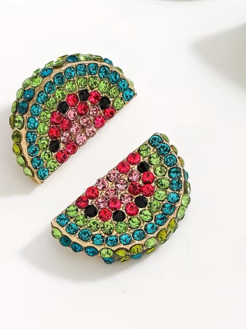 NWT Red, Pink & Green Watermelon Crystal Stud Earrings, Summer Earrings